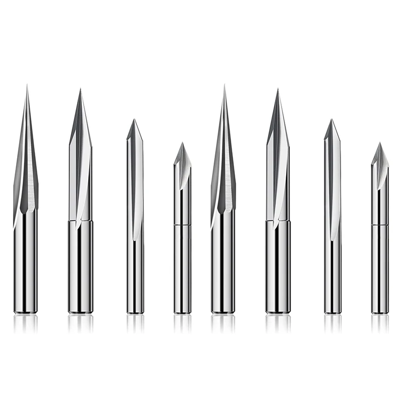 A23T 8Pcs CNC Router Bits Set, 1/4 & 1/8 Shank, Steel V-for Groove for Wood Engraving