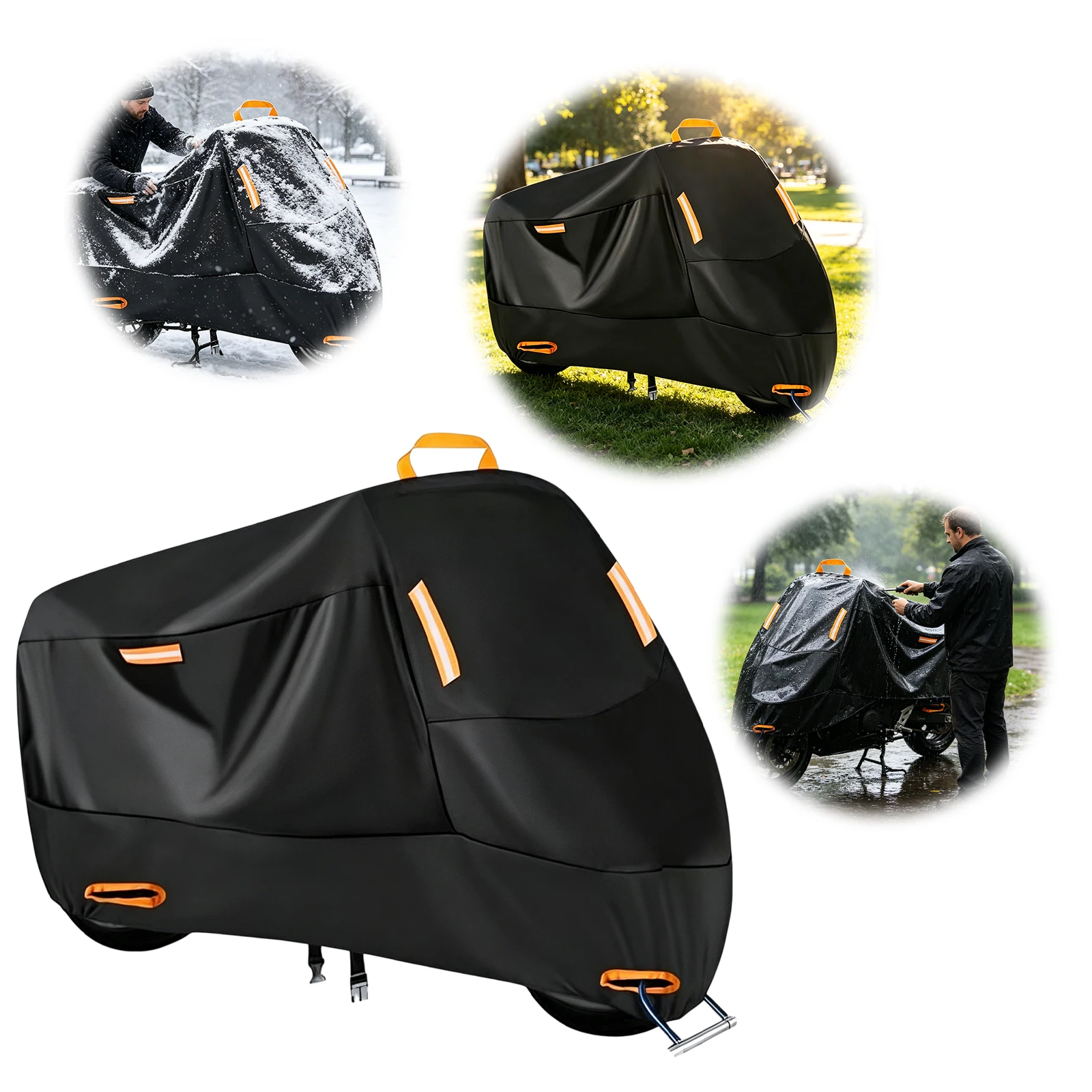 Waterproof Thickened Polyester Tarpaulin with Reflective Strip Motorbike Protector Cover Oxford Cloth for Outside Snow Protector