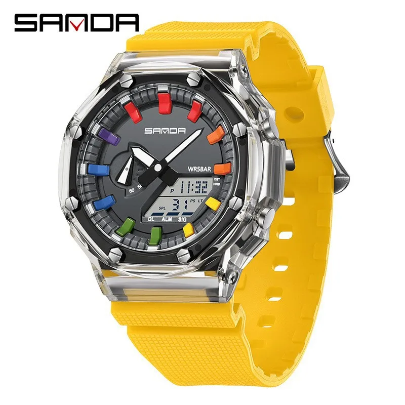 Jam Tangan SANDA 3341 Fashion Sport Quartz Dual Display Anti Air Bercahaya Kronograf Alarm untuk Pria Reloj Hombre