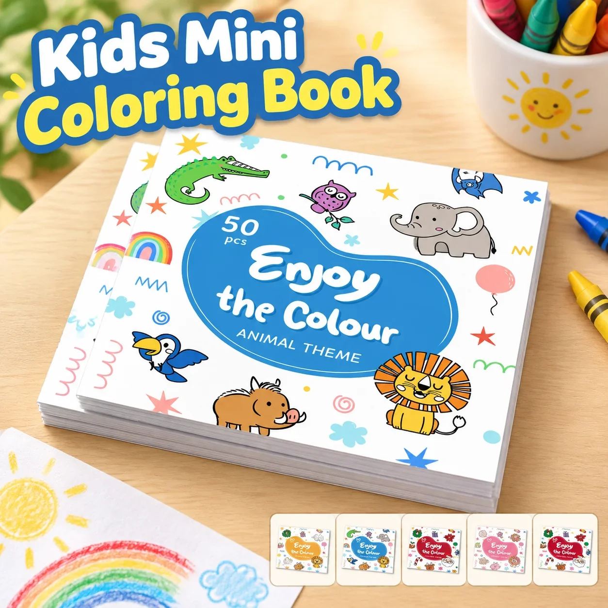 50 Sheets Kids Cartoon Animal Coloring Book Toddler Doodle Drawing Painting Book Portable Mini Travel Coloring Pages