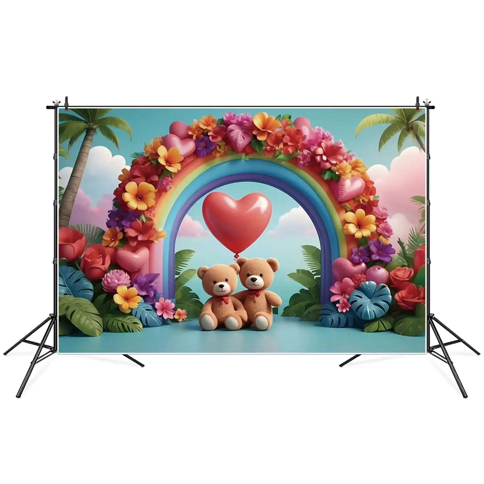 MOON.QG Teddy Bear bambini sfondi fiore palloncino tropicale sfondo personalizzato festa di compleanno decorazione puntelli fotografici