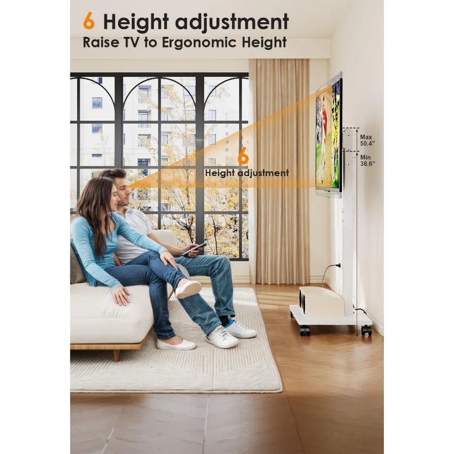 حامل تلفزيون متحرك عالي التحمل لأجهزة التلفاز مقاس 3275 بوصة عربة تلفزيون متنقلة مع 60 ارتفاع دوار قابل للتعديل صورة المناظر الطبيعية دوران الميل F #5