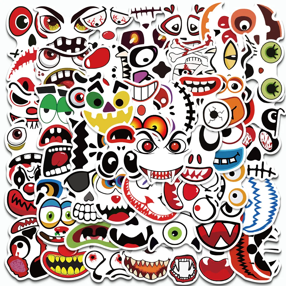 

50PCS Funny Pumpkin Sticker Cartoon Terror Expression Decorate Decal For Laptop Luggage Phone Shell Waterproof Graffiti Stickers