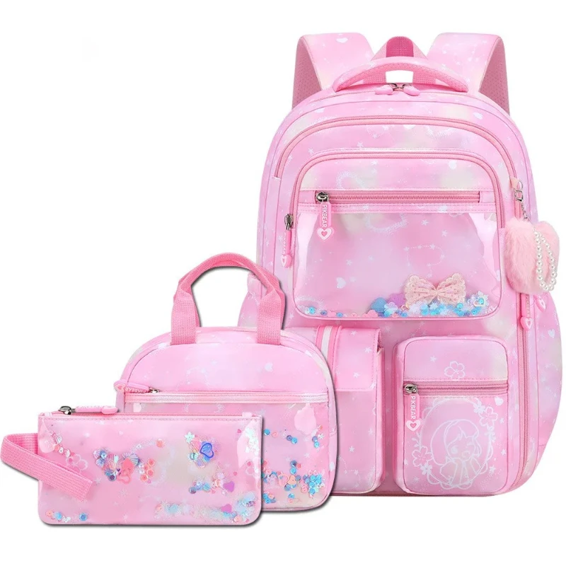 2026 Fashion Three Piece Backpack Bow Three Color Backpack Student Girls Backpack