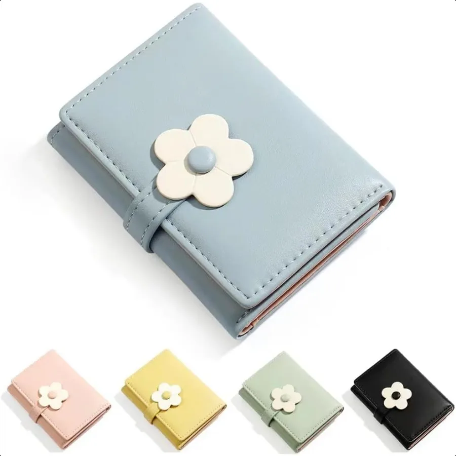 

Girls Cute flowers Print Wallet Small Trifolded Aesthetic Wallet PU Leather Purse Cash Pocket Card Holder ID Window Purse for W