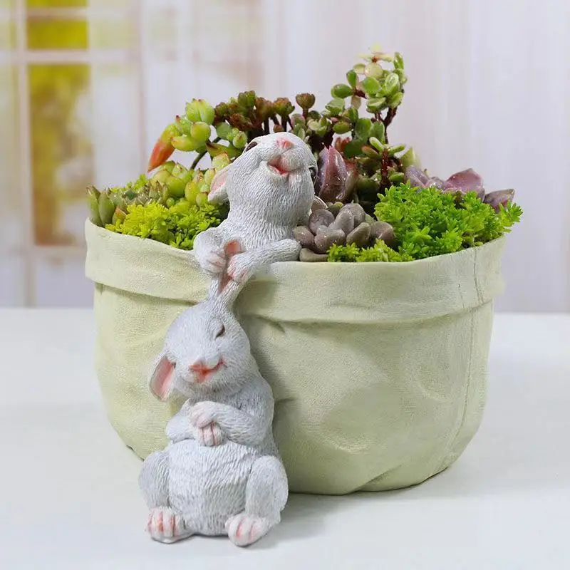 Cute Rabbit Figure Succulent Pot, Flowerpot, Landscape Planters, Flower Pots for Plants, Garden Decoration, Outdoor Decor