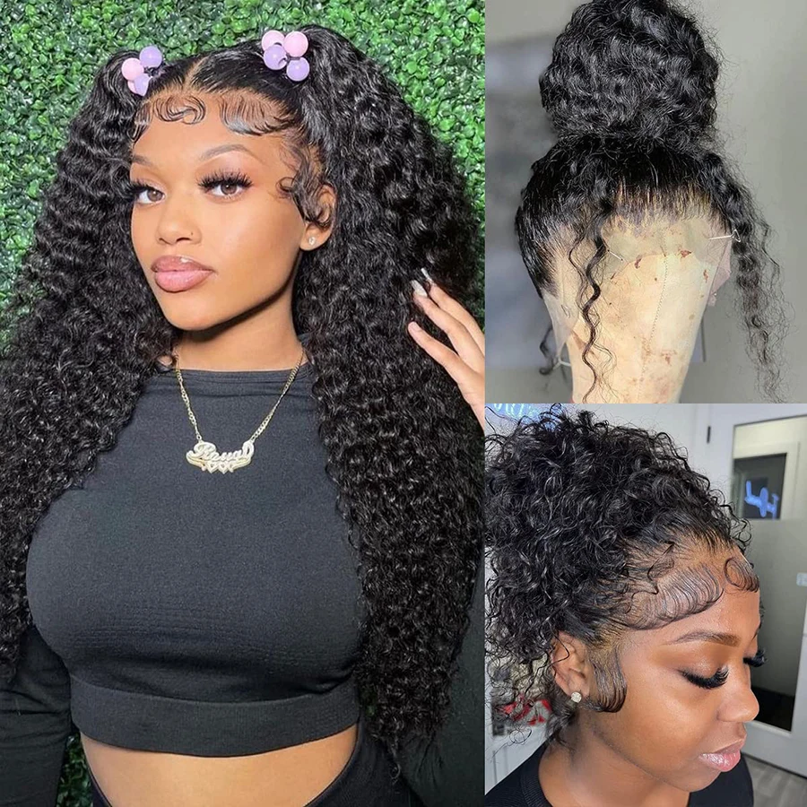 220 Density Deep Wave Frontal Wig 360 Glueless Full Lace Wigs Pre Plucked Curly Human Hair Wig Brazilian Wigs On Sale