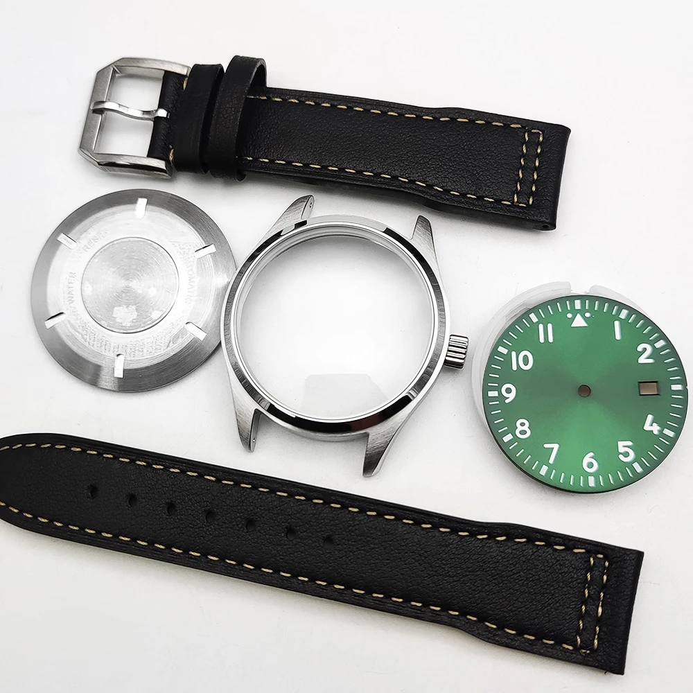 Cinturino per orologio pilota da 40 mm adatto per NH36 NH35 Movimento automatico Custodia in argento con quadrante da 33,5 mm