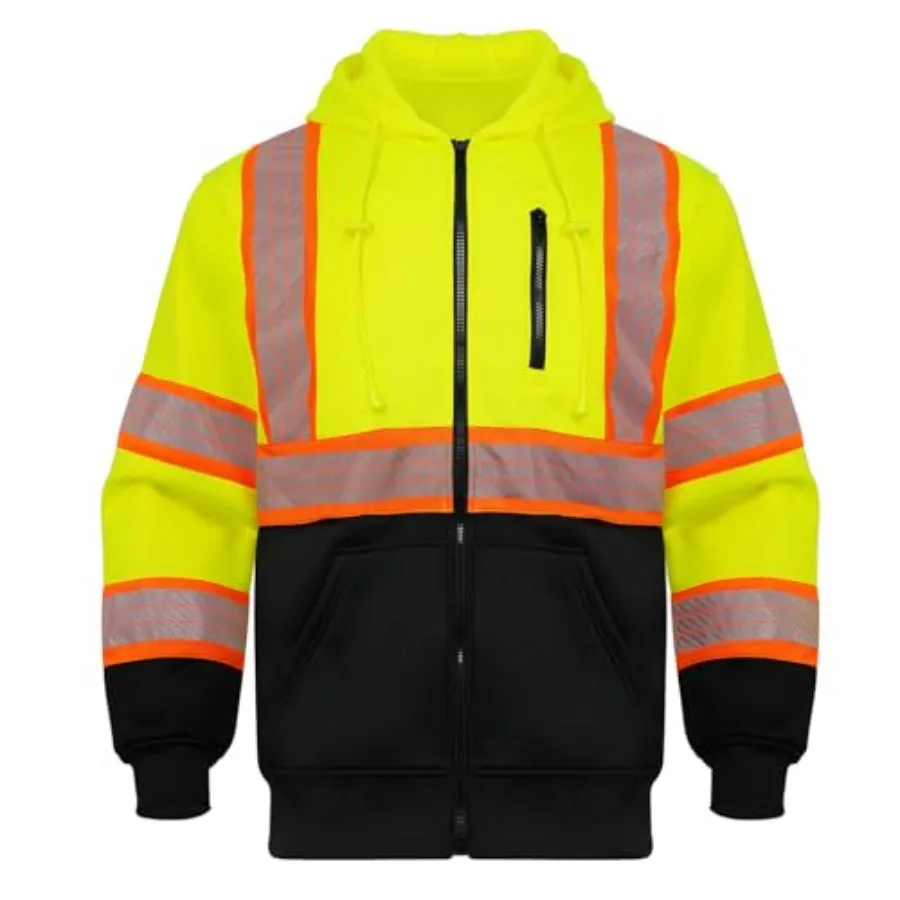 Sudadera con Capucha de Alta Visibilidad para Hombre, Reflectante, Clase 3, para Trabajo de Construcción, con Cierre