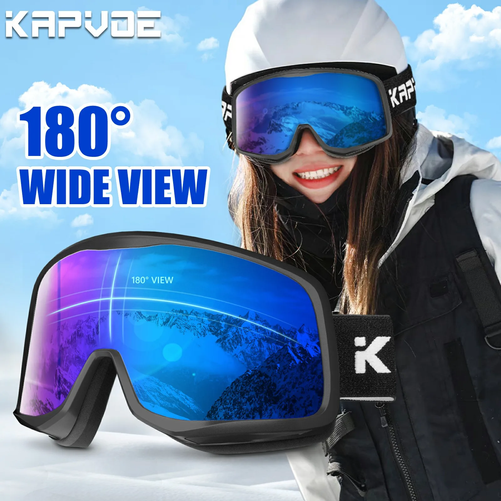 Kapvoe Ski Goggles Men UV400 Anti-fog Snow Glasses Skiing Eyewear Snowmobile Snowboard Outdoor Winter Skiing Sports Accessories