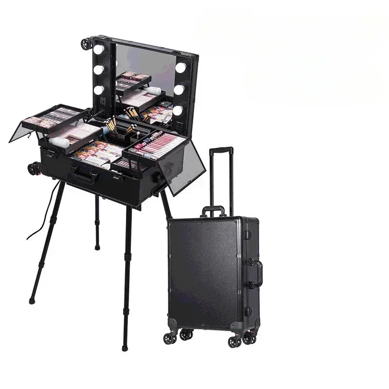 Custom Pink Nail Table Rolling Case Beauty Salon Manicure Table Makeup Station Nail Artist Cosmetic Trolley Case