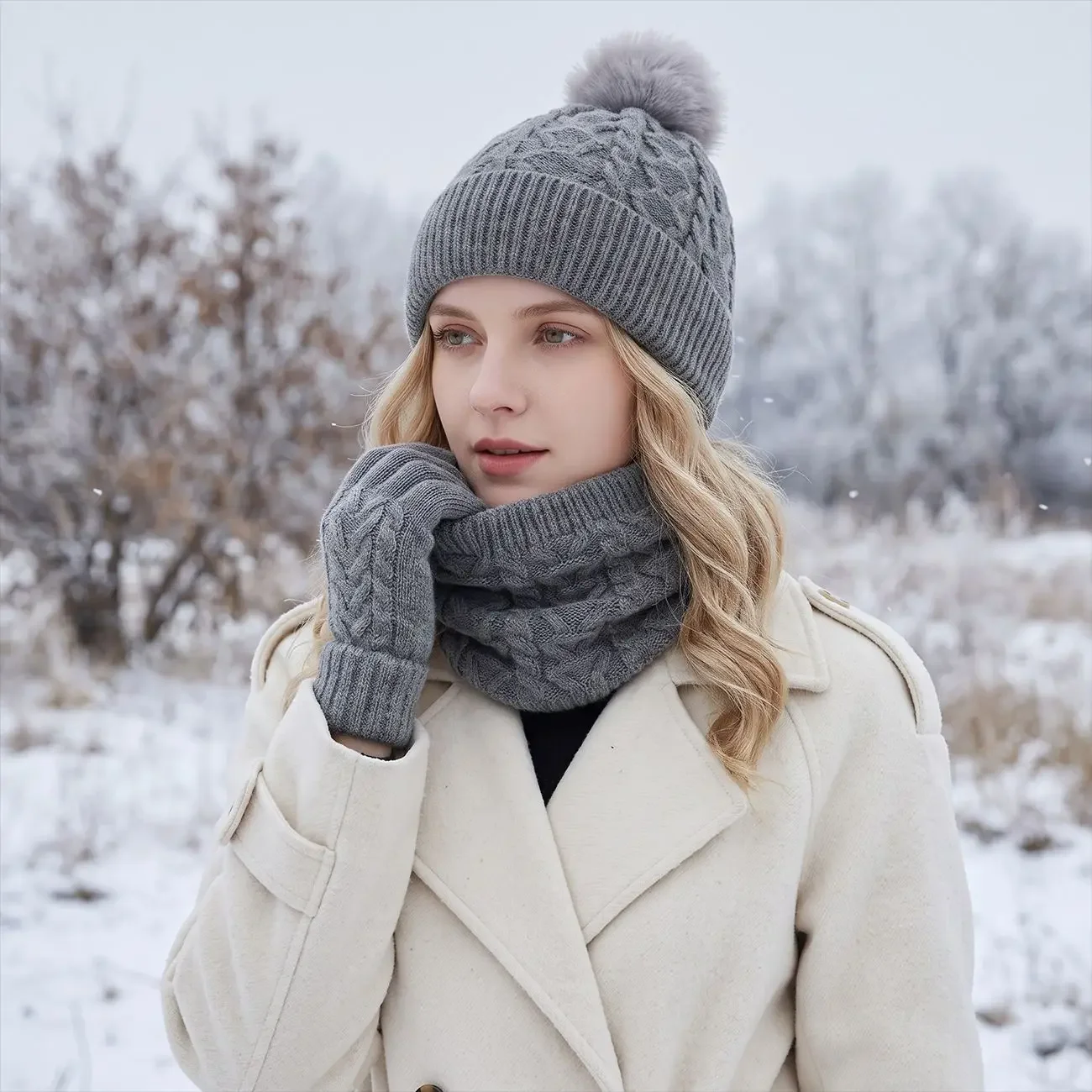 women-solid-color-knit-hat-scarf-gloves-3pcs-set-autumn-winter-thick-warm-cold-proof-outdoor-wear