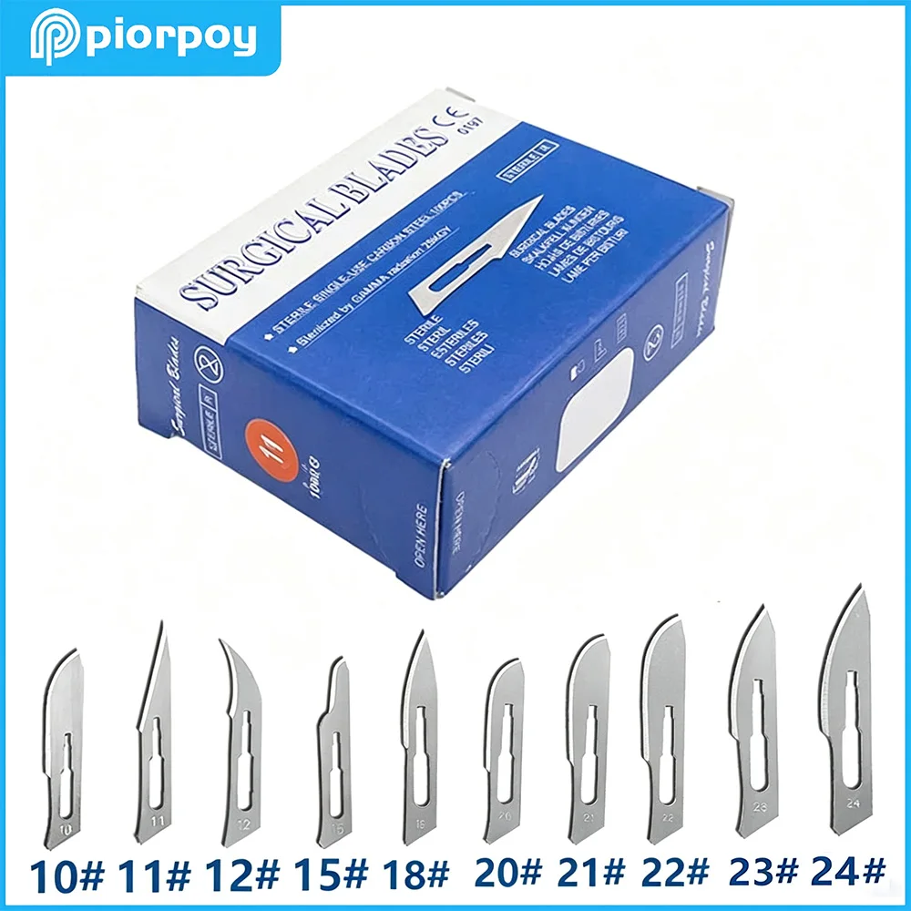 PIORPOY 100Pcs/Box Dental Sterile Carbon Steel Surgical Blades NO.10-NO.24 for DIY Cutting Phone Repair Carving Dentistry