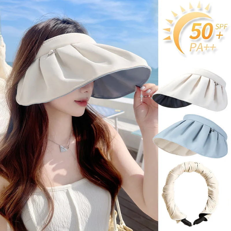 UPF50+ Shell Sunscreen Hat for Women Hairband Dual Purpose UV Resistant Sun Hat Universal Headband Beach Hat Foldable Travel Cap