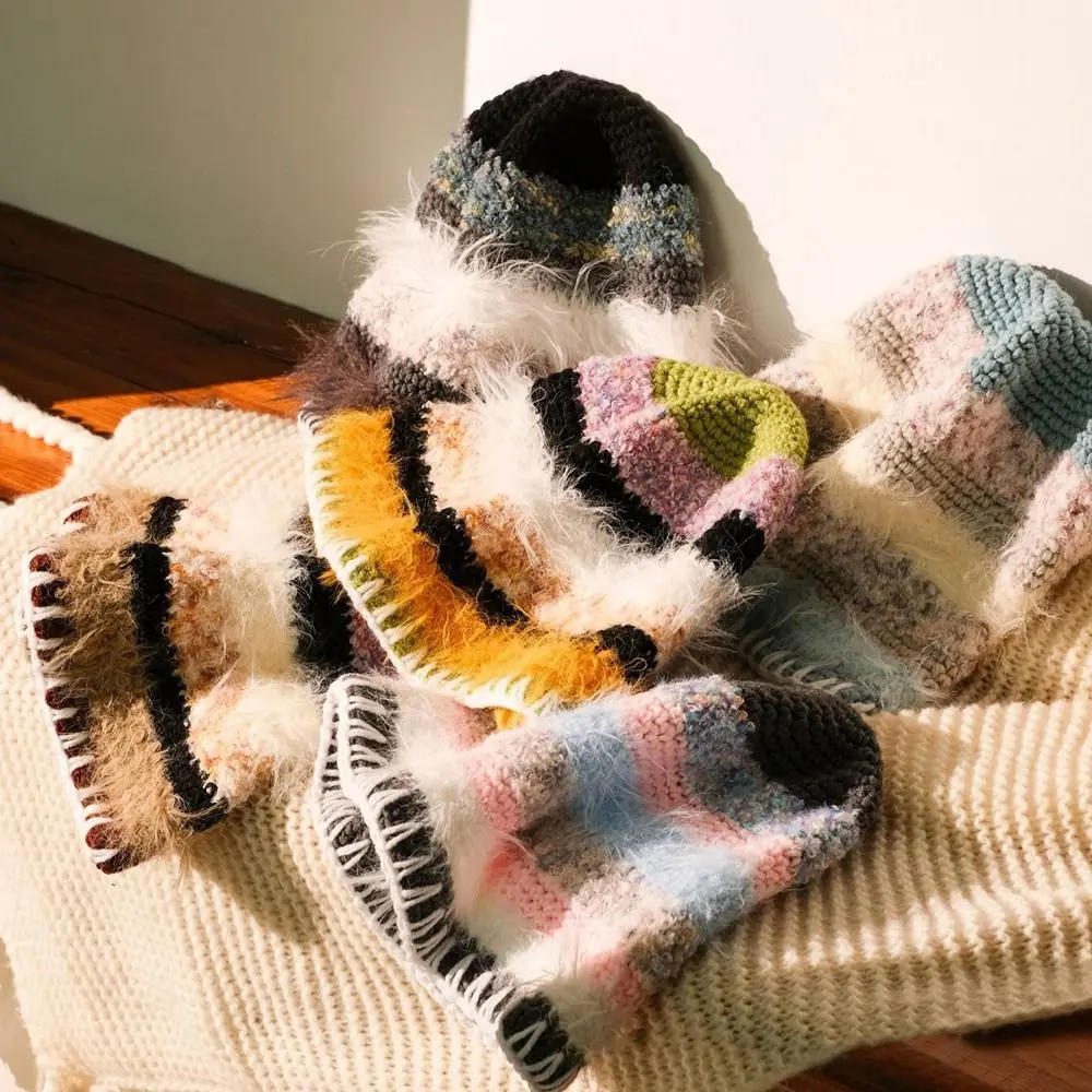 قبعة محبوكة يدوية حلوة من الصوف بشرابة لحماية الأذن قبعة دافئة مقاومة للرياح للخريف والشتاء