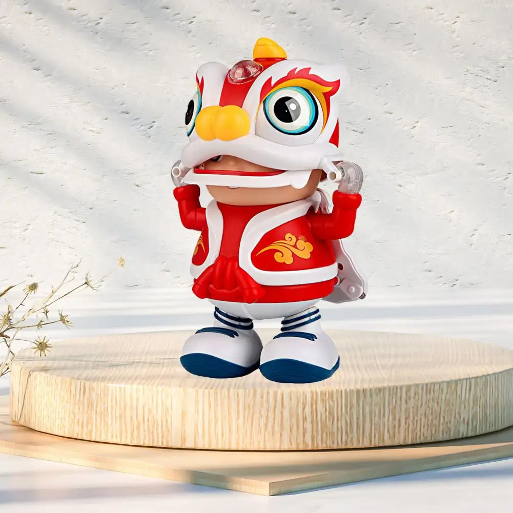 Mainan anak laki-laki Lion Dance, dengan gerakan mata gaya China, Robot menari ayunan elektrik dengan musik menyenangkan, efek cahaya, Retro untuk anak-anak