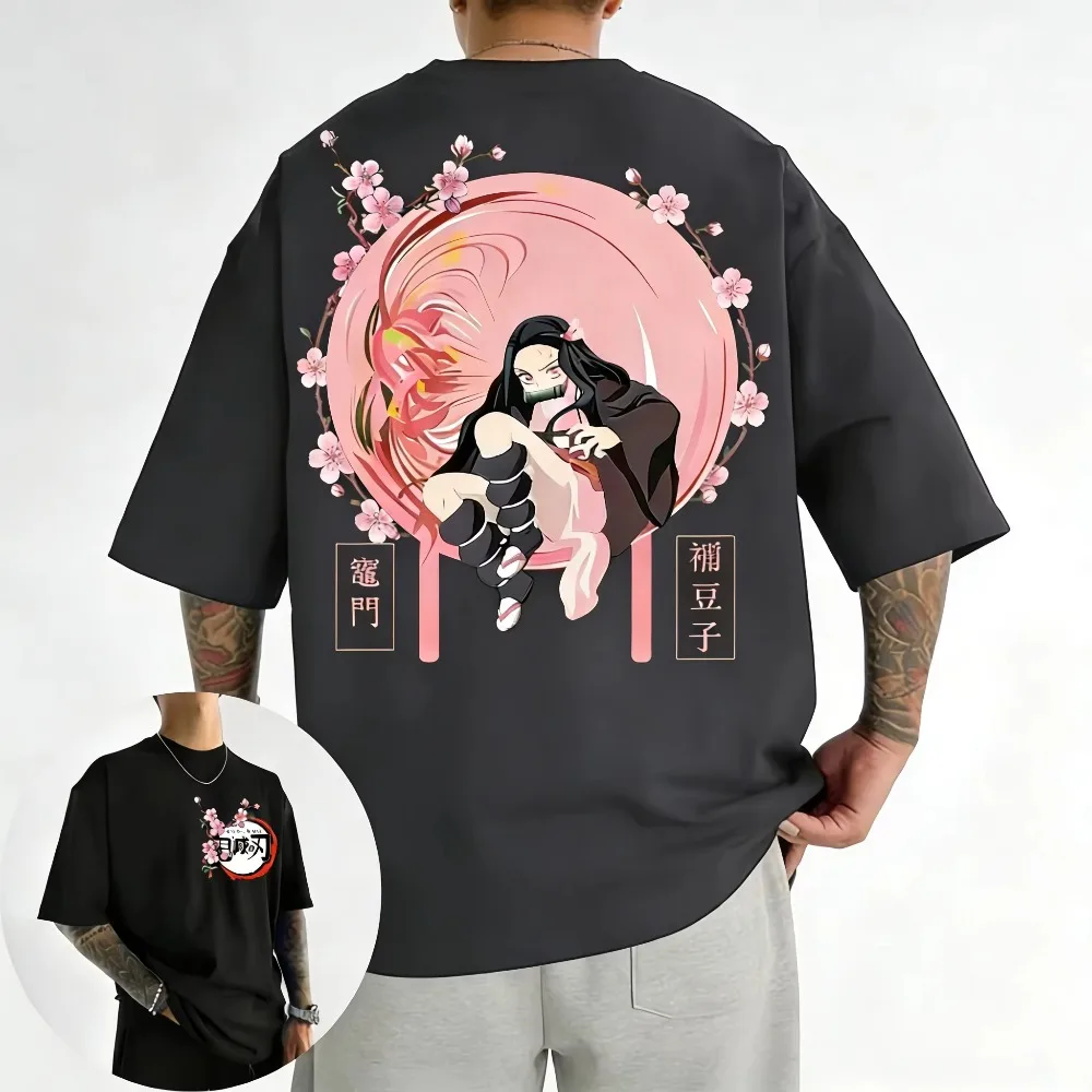 

Футболка унисекс больших размеров с аниме-принтом Demon Slayer, повседневная летняя, для родителей и детей, модная уличная, хлопковая, в стиле Харадзюку Y2K