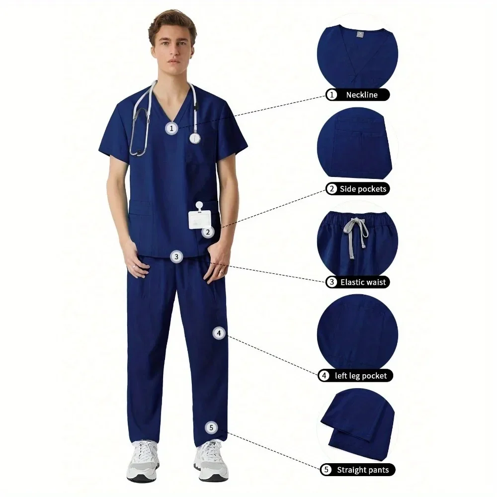 2 قطعة مجموعة عالية الجودة التمريض الدعك الزي الرسمي طب الأسنان مجموعات زي المستشفى الدعك دعوى للرجال الحيوانات الأليفة الاستمالة ملابس العمل #1