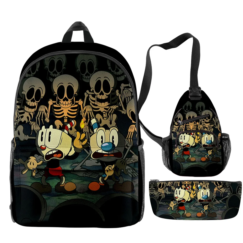 

The Cuphead Show Cartoon 2023 New Backpacks 3 Pieces Sets Zipper Daypack Unisex Traval Bag New Harajuku Student School Bag