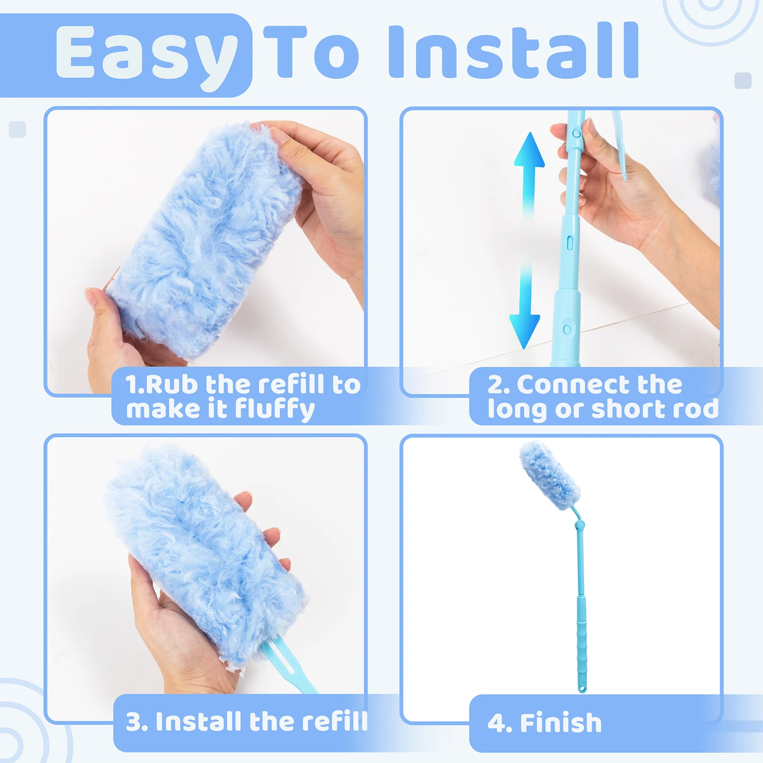 360 °Feather Duster for Cleaning Dusting Furniture Blind Ceiling Fan Disposable Feather Duster with 3FT Extended Handle +1 Handl