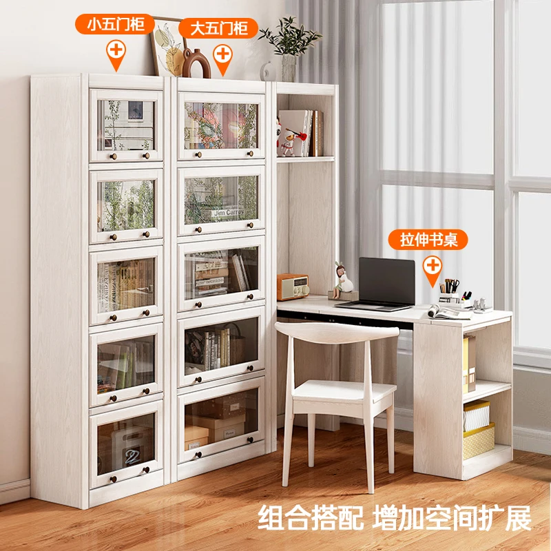 Folding Desk Bookcase Integrated Corner Bookshelf Combination Household Computer Table Solid Wood Small Apartment Study Table