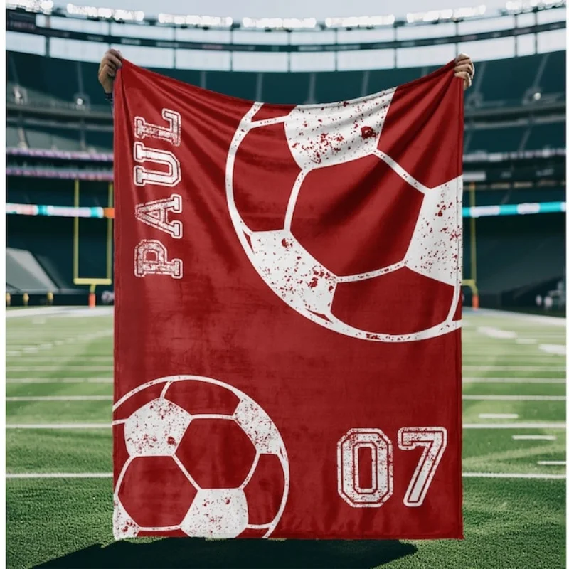 

Custom Football Print Name Blanket Personalized Flannel Blanket Home Decor Sofa Blanket Kid Blanket Ball Sports Birthday Gifts