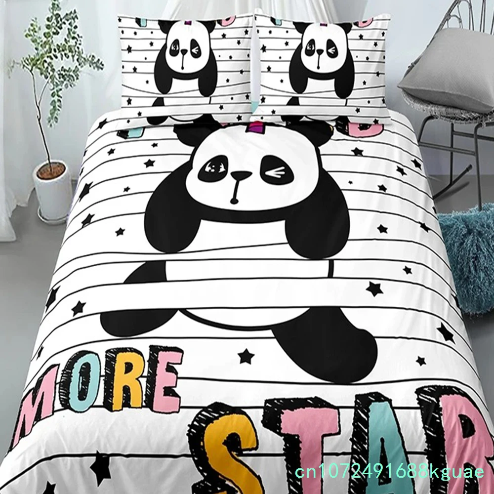 Panda Printed 2/3pcs Bedding Set Bamboo Duvet Cover For Adult Child Bedclothes And Pillowcases Comforter Covers Bed Sets King
