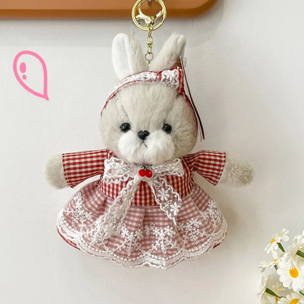 

Rabbit Family Rabbit Keychain Cute Fluffy Dolls Bunny Keychain Alloy Ring with Clothes Rabbit Key Ring Car Key Chain