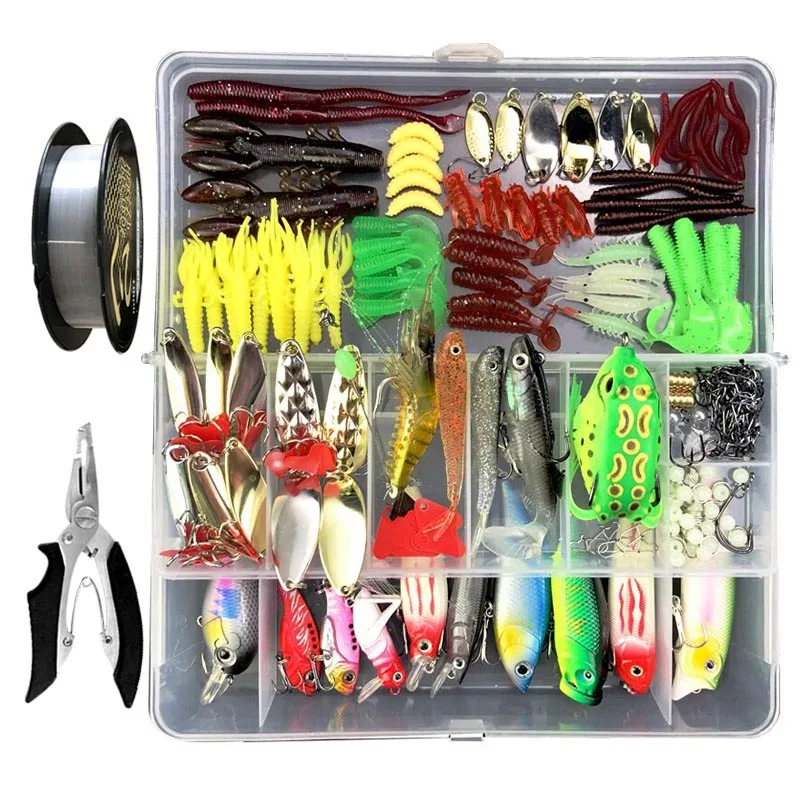 Fishing Lures Kit with Tackle Frog Fishing Spoon Saltwater Pencil Bait Grasshopper Lure for Bass Trout Salmon Fishing Tackle Box