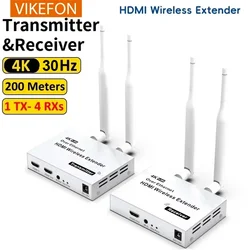 4K 200m 5.8GHz Wireless Transmitter Receiver Extender 1 TX-4 RX Audio Video Extender Kit with IR HDMI-Compatible Loop-Out For TV