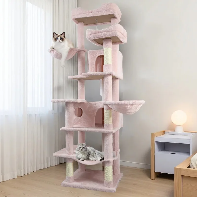 Indoor Cat Tree Tower for Multi Cat Family - Modern Design MFD Material 4 Layers Eco-friendly Durable Non-Slip Easy to Assemble