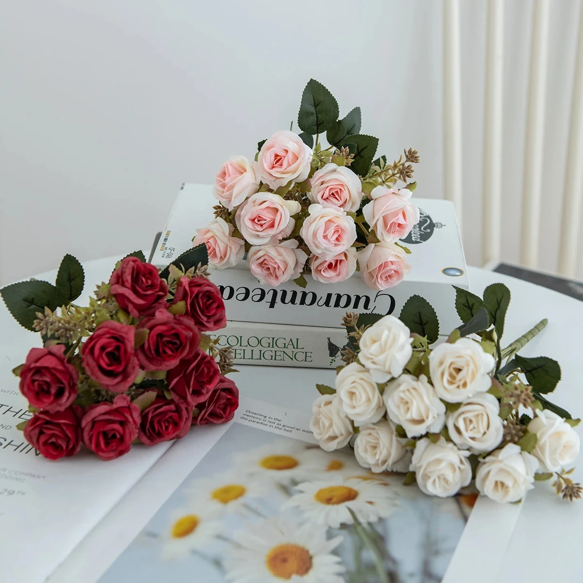 1pc ArtificialFlower silk Rose Home vase Outdoor garden bonsai Decoration Wedding bride bouquet Diy gift box Festival Christmas