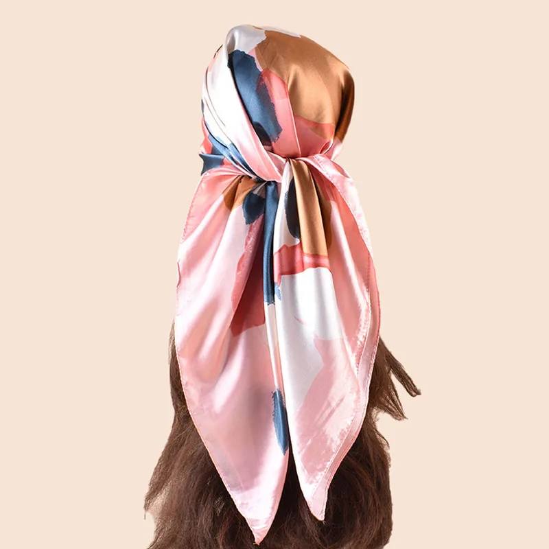 90*90cm bedruckter quadratischer Schal für Damen, weicher Satin-Seidenschal, eleganter Damen-Hijab, Halstuch, luxuriöser Schal für Reisen, Damen