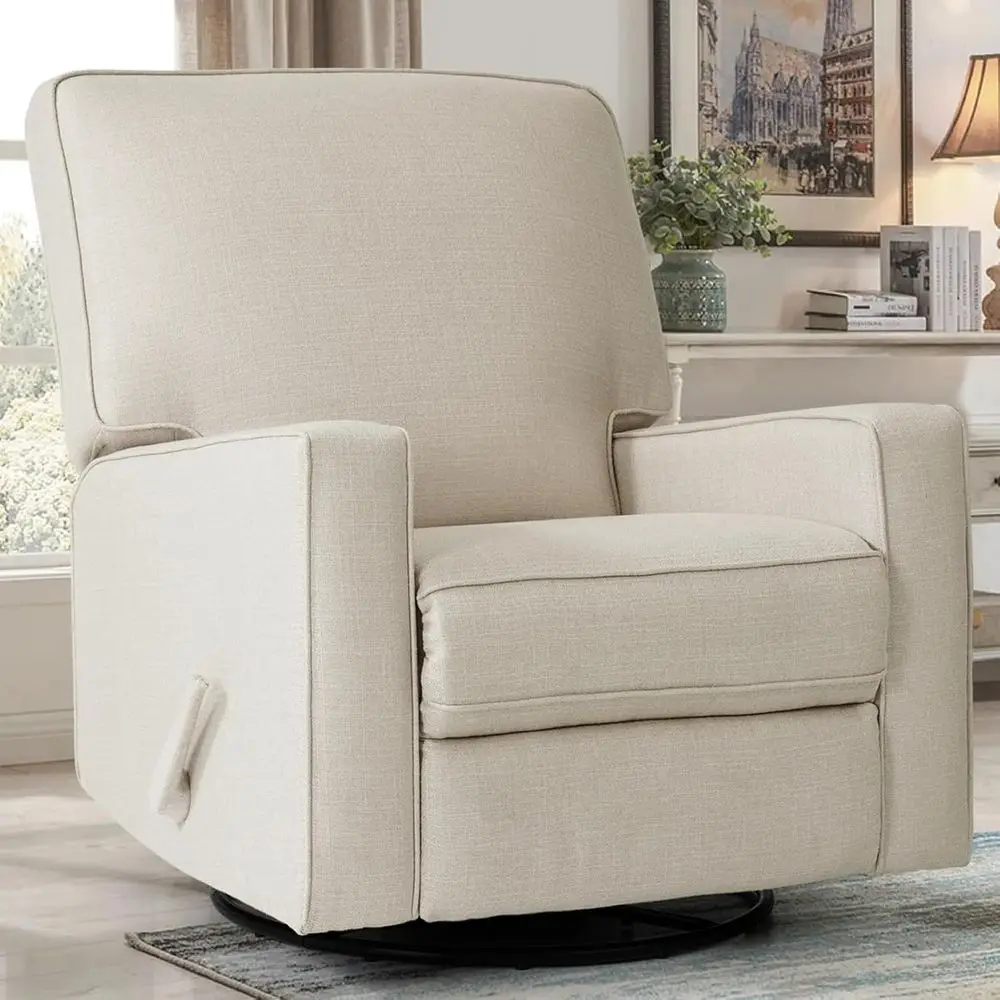 

High-Back Fabric Swivel Rocker Recliner for Living Room or Bedroom, Beige