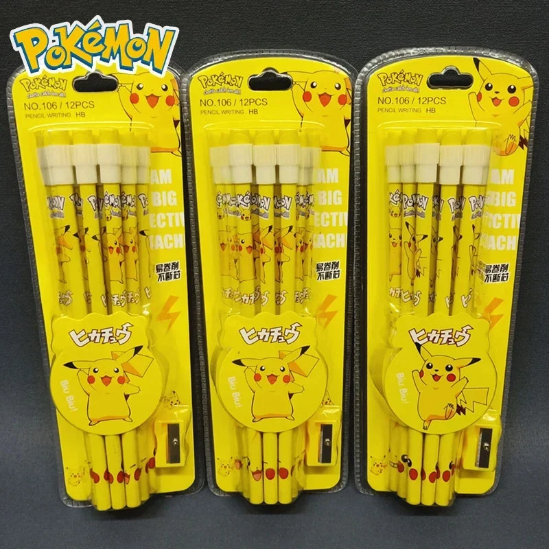 

12pcs/set Pokemon HB Wooden Lead Pencils Anime Pikachu Cartoon Pencil Kids Student Stationery Children's Birthday Xmas Gift