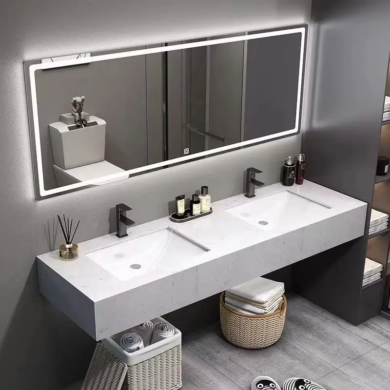 

Simple modern marble double basin sink integrated bathroom cabinet combination sink