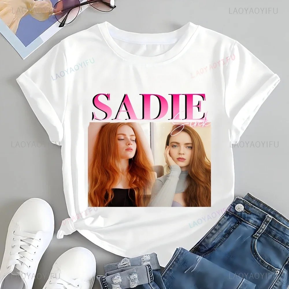 Sadie Sink New Printed T-shirt Top Sadie Sink Neutral Trend Harajuku Short Sleeve Unisex Shirt Pattern Large T-shirt