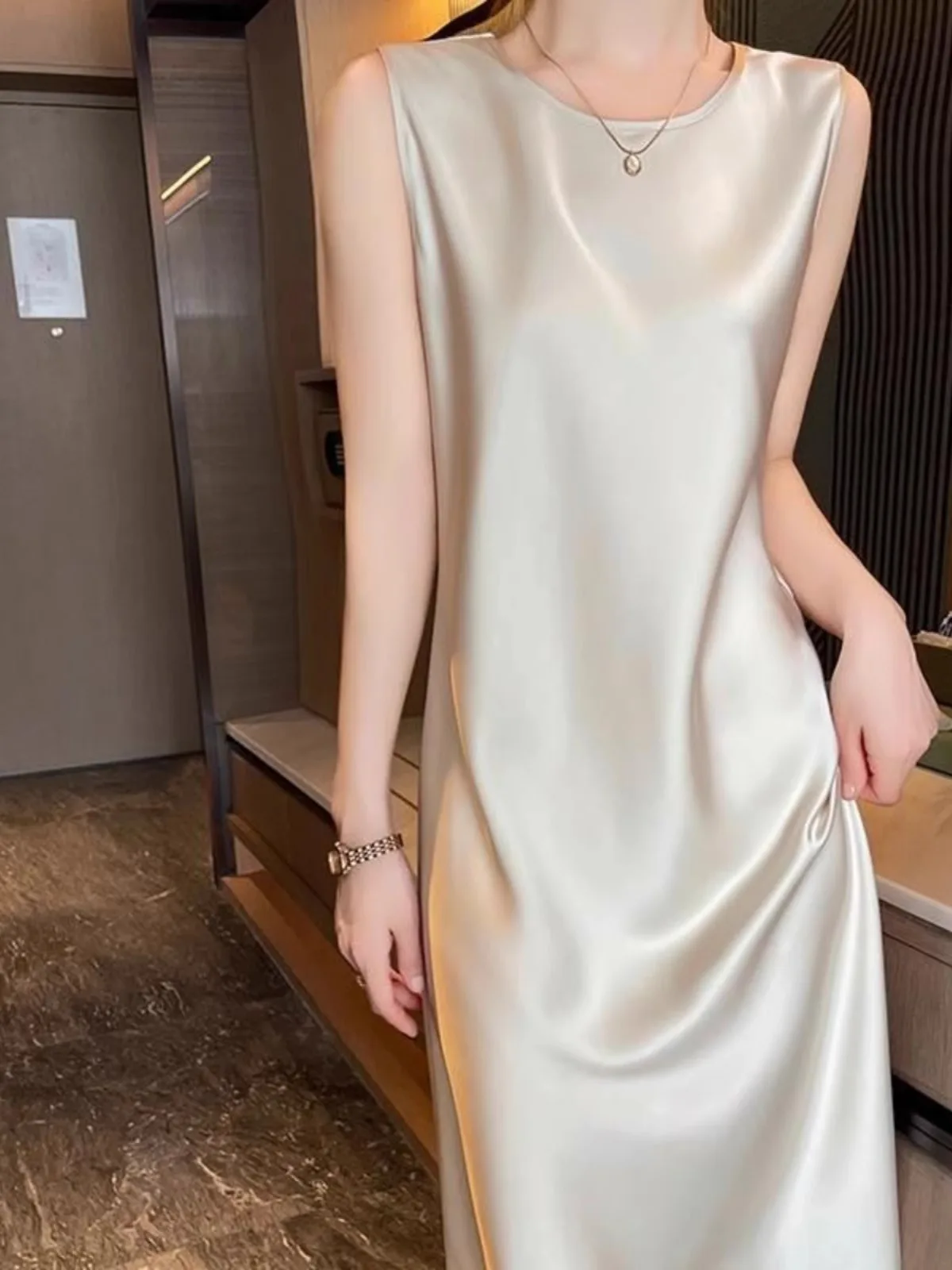 Ele rond Ne soie satin Dr femmes printemps été acétate mi-longue jupe Svel taille haute a-ligne Simple Sle