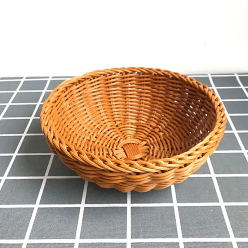 22cm/25cm Round Natural Fruit Baskets Food Storage Bowl Decorative Rattan Wicker Serving Basket For Dessert Snacks Bread Baskets