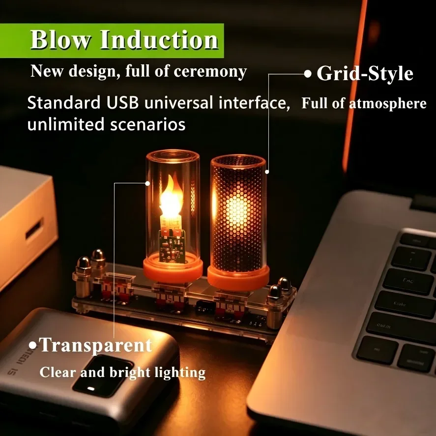 Blow Control USB LED Flame Filament Glass Bottle Light Transparent & Mesh Style Atmosphere Night Light for Party Home Decor