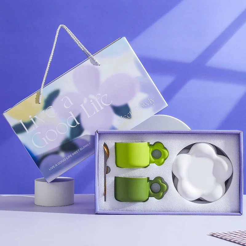 Creative Ceramic Solid Color Cloud Pair Cup Gift Box Set Couple Coffee Cup Dish Water Cup Companion Gift Festival Gift 250ml