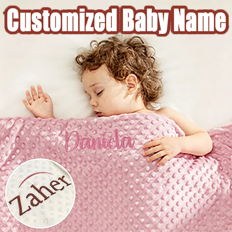 Personalized Name Minky Dot Baby Blanket, Custom Embroidered Newborn Blanket, Soft Reversible Cover Baby Shower Gift
