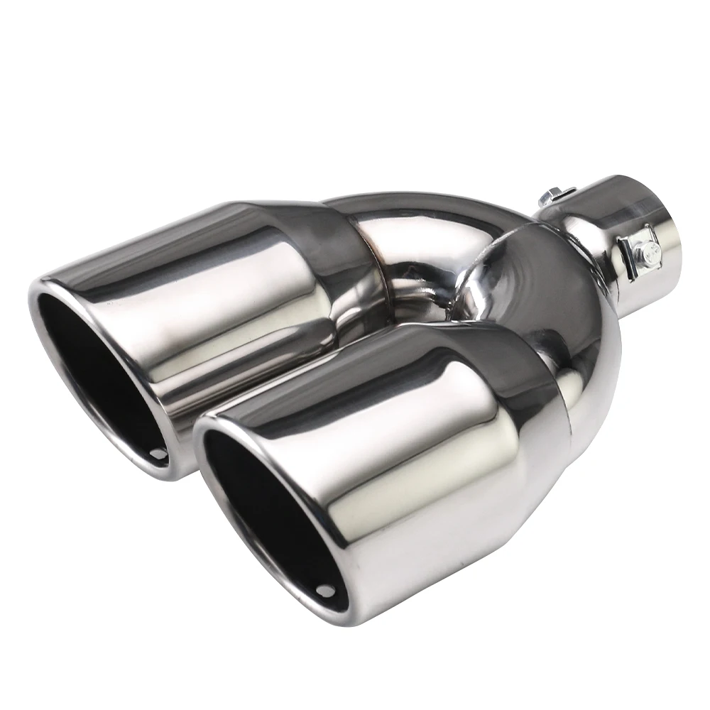 

Univeral Exhaust Dual Tips Stainless Steel Tail Pipes 54mm inlet 89mm outlet Round Muffler Modify