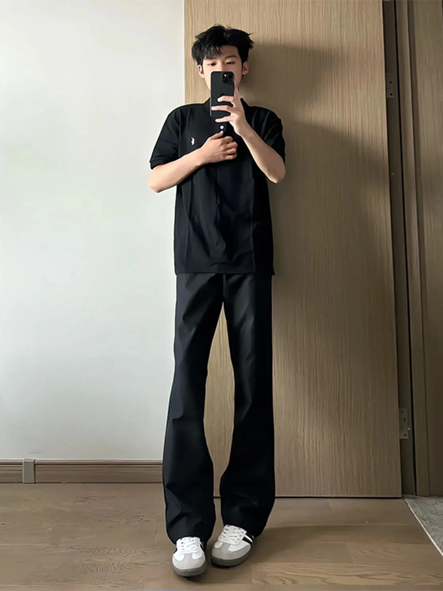 Black 517 Leaf Blade Jeans Men's American High Street Slimming Leg Lengthening Straight Micro Flared Pants Cotton Polyester B...