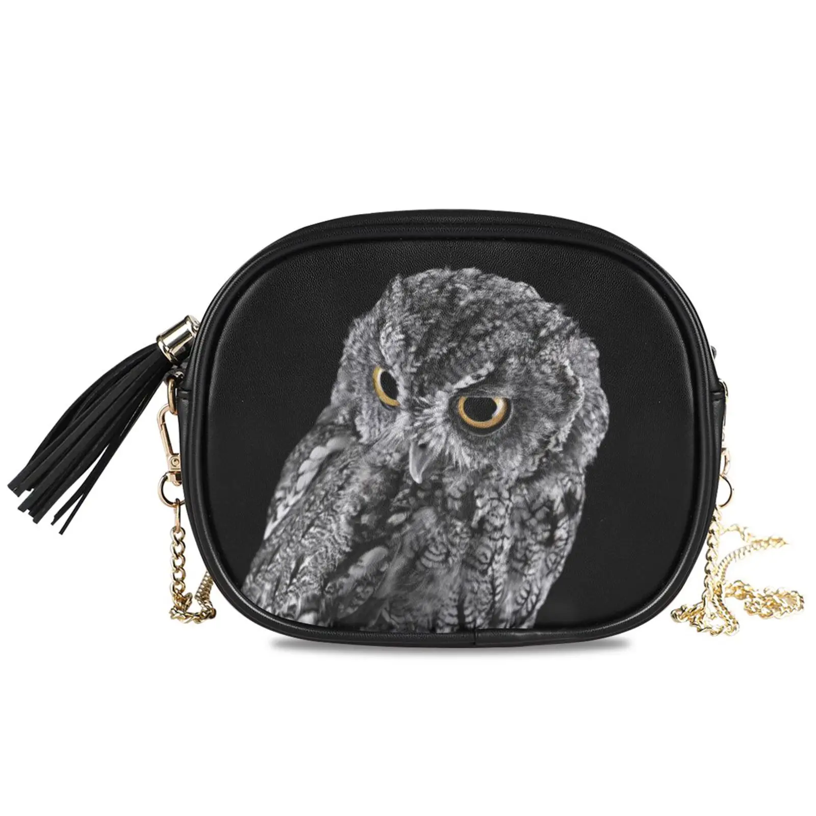 

Fashion Crossbody bag Women's Chain Shoulder Bag PU leather Black owl print Handbag Females Mobile phone bag Shopping Bag New