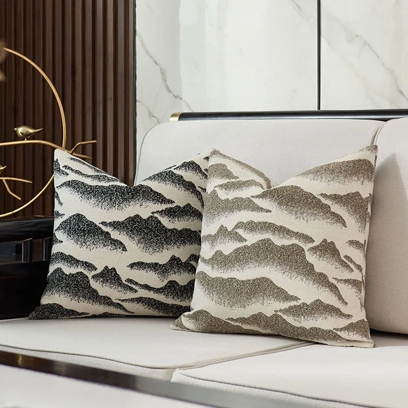 

Luxury Jacquard Cushion Cover Chinese Landscape Textured Square Pillow Case for Sofa Premium Mid Century Modern Home Accent