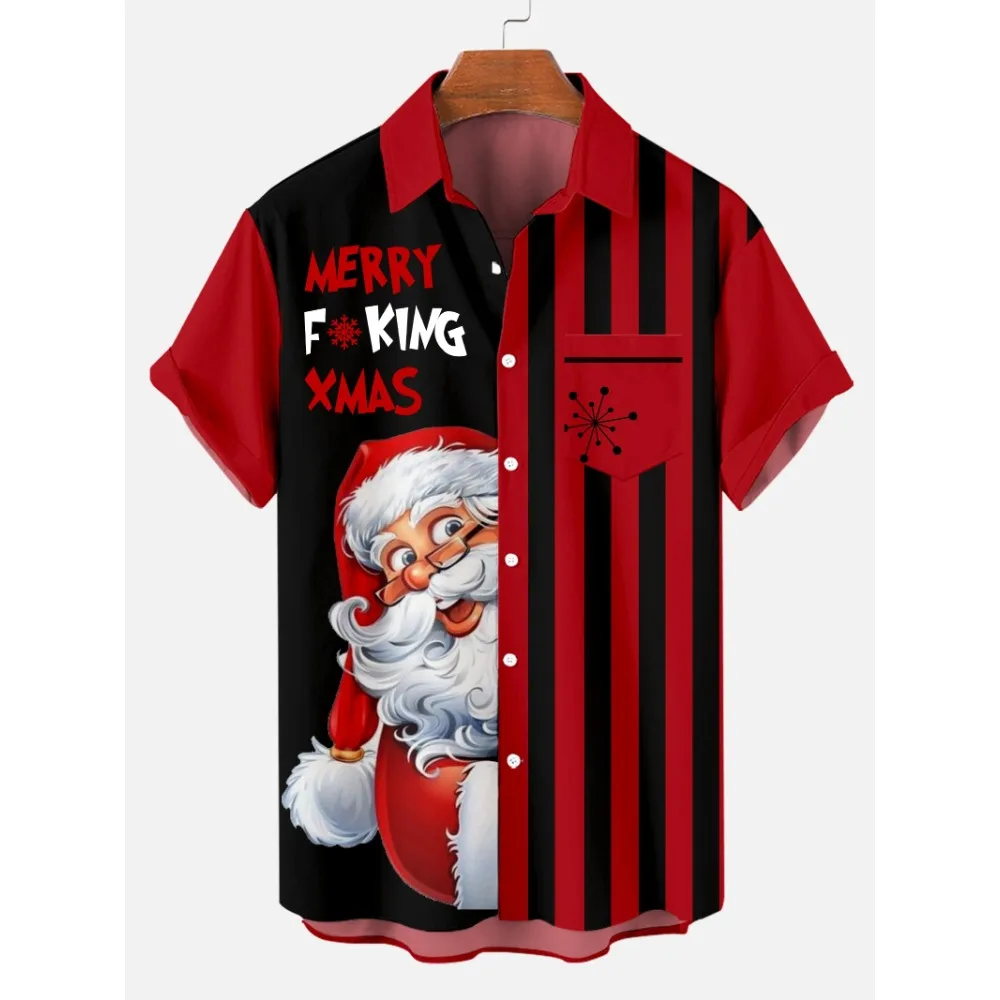 2024 Casual Lapel Christmas Shirt Tops Men Clothing Hawaiian Men Christmas Fashion Men Shirt 3d Print Short Sleeve Tee