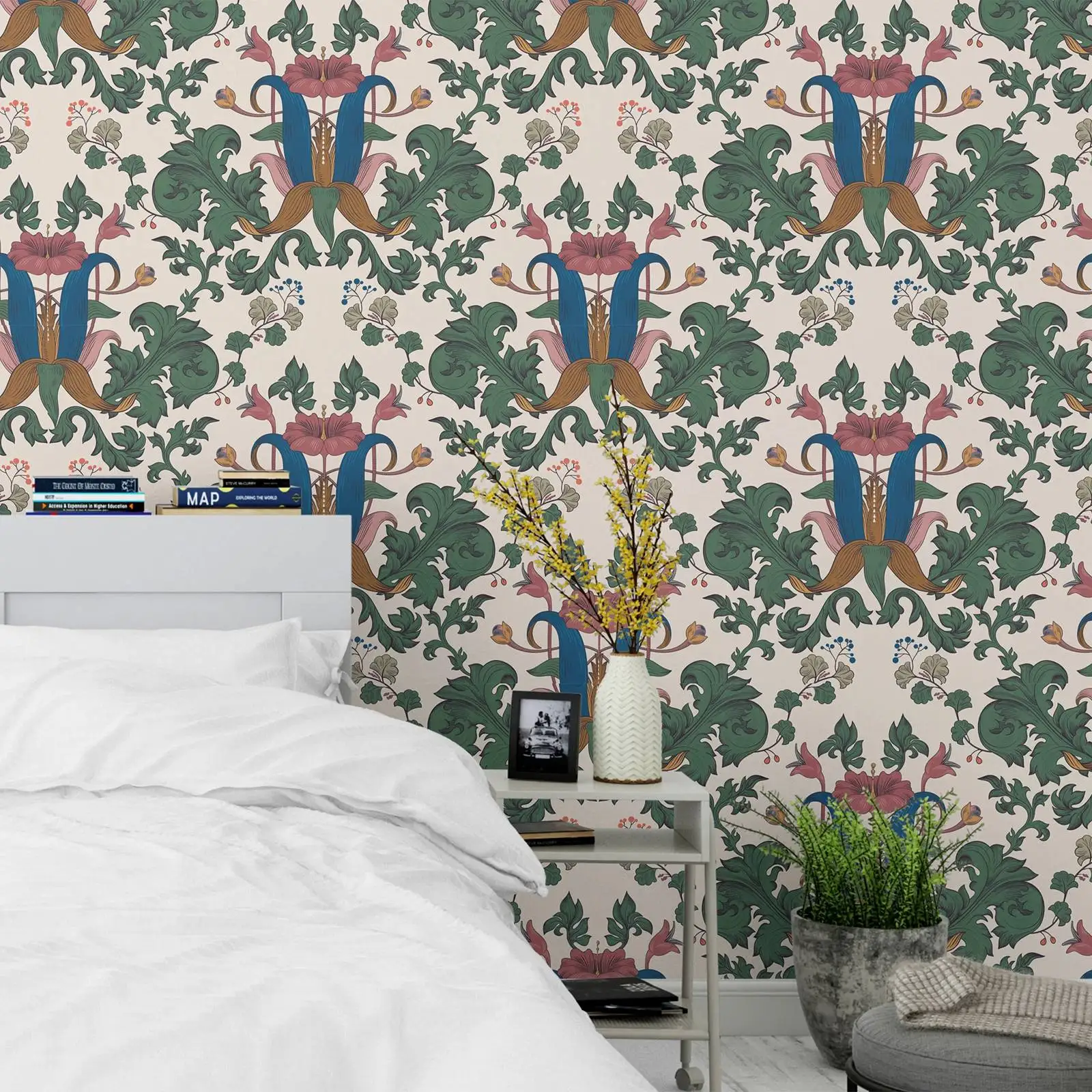 William Morris Inspired Wallpaper,Arts and Crafts Floral Wall Mural Peel and Stick For Home Decor, Self-adhesive Or Tradiitonal