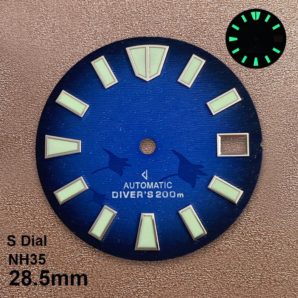 28.5mm S Logo Bat Diving Dial Suitable For NH35/NH36/7S/4R Janpan Movement Strong Green Luminous Watch Modification Accessories