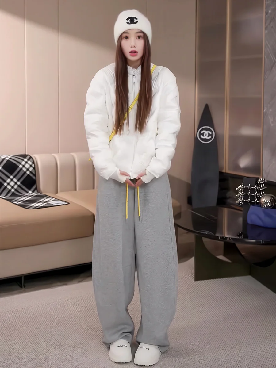 

Winter 2025 Women's ort Zipper down Jaet Korean Sle Warmth Collar Faionable Outerwear Cact Size Casual Fit White D...